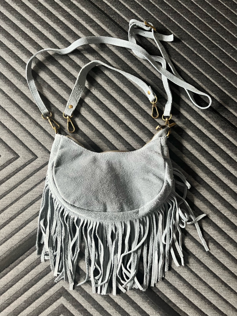 Marlon Fringe Suede Crossbody Bag - Blue